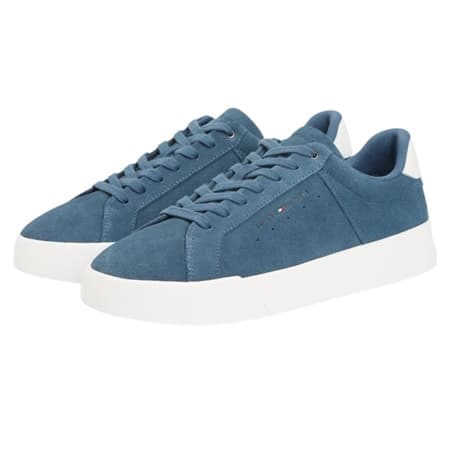 Tommy Hilfiger Contrast Heel Suede Court Trainers - Aegean  Blue - 45