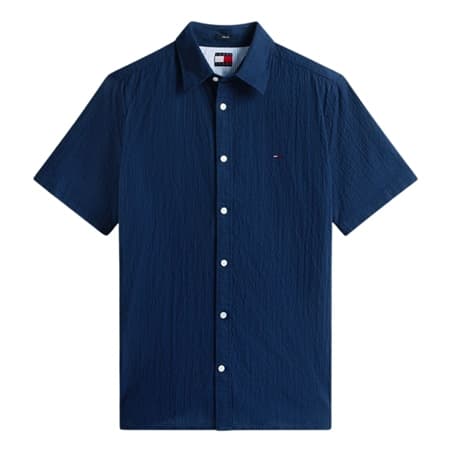 Tommy Jeans Regular Fit Seersucker Short Sleeve Shirt - Navy - XL