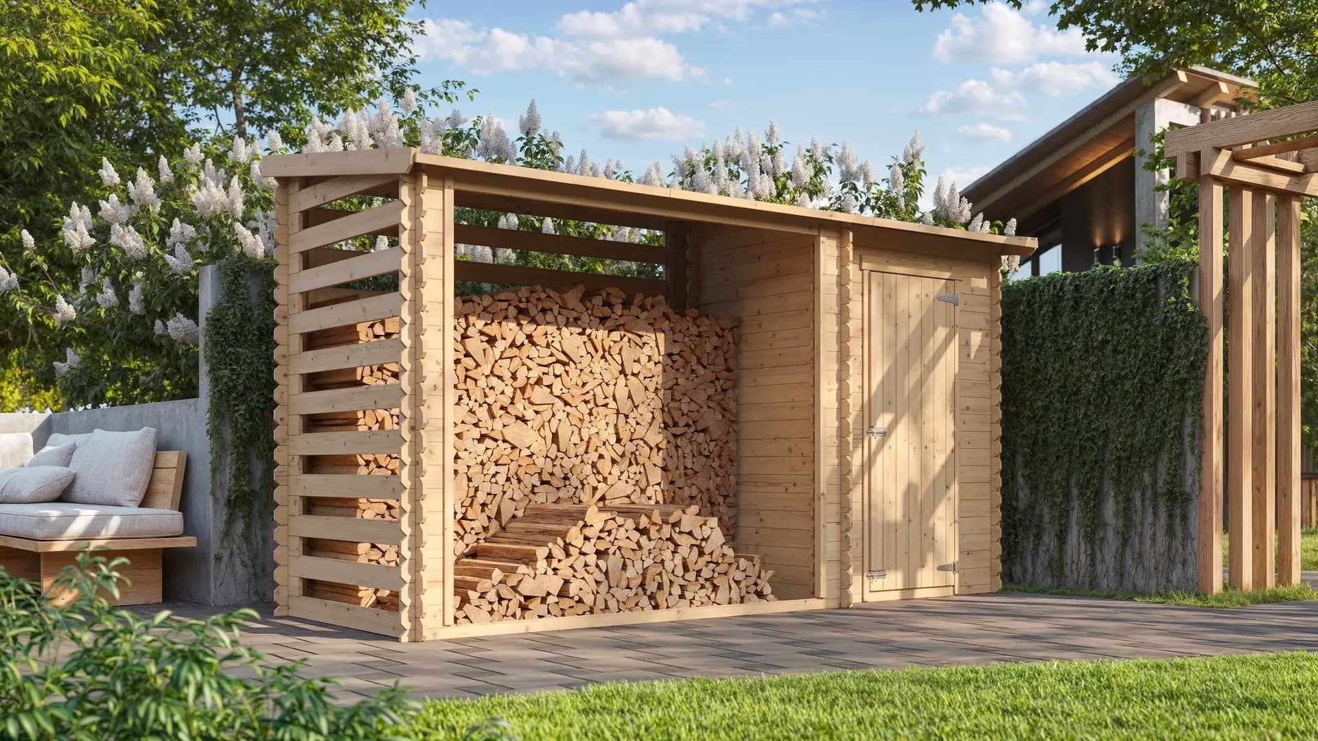 Houtberging haardhoutberging + tuinschuur  130x344x199cm