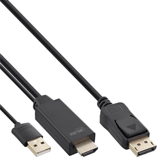 InLine® HDMI zu DisplayPort Konverter Kabel, 4K/30Hz, schwarz, 0,5m
