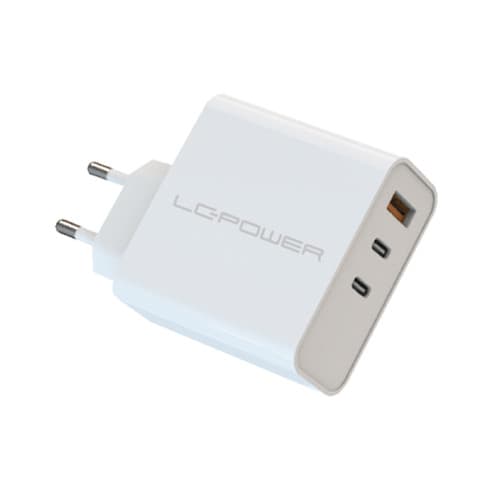 LC-Power LC-GAN-65, USB-Netzteil GaN, 2x USB-C, 1x USB-A, 65W, weiß