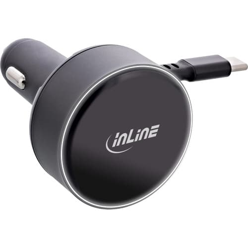 InLine® Dual USB-C KFZ Stromadapter 12/24V, ausziehbares Kabel + Buchse, 75W