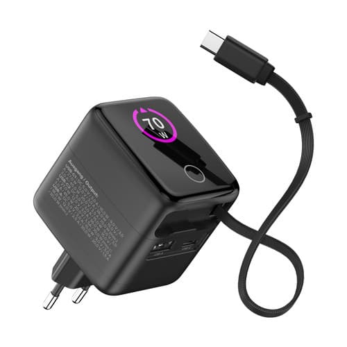 InLine® USB Netzteil, 70W, GaN, USB-C PD + USB-A QC, Kabel 60cm, schwarz