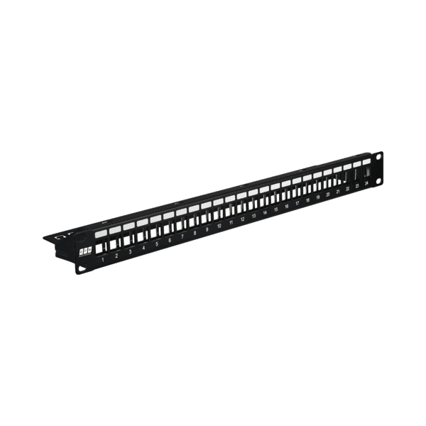 Verteilerfeld 19 1HE, 24-Port,  -- Metall, schwarz RAL9005