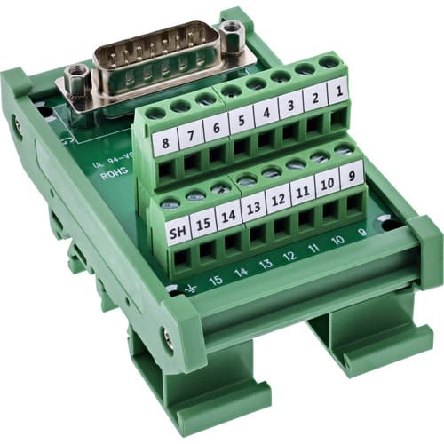 InLine® D-Sub 15 Terminalblock, Stecker, Hutschiene, Schraubklemmen