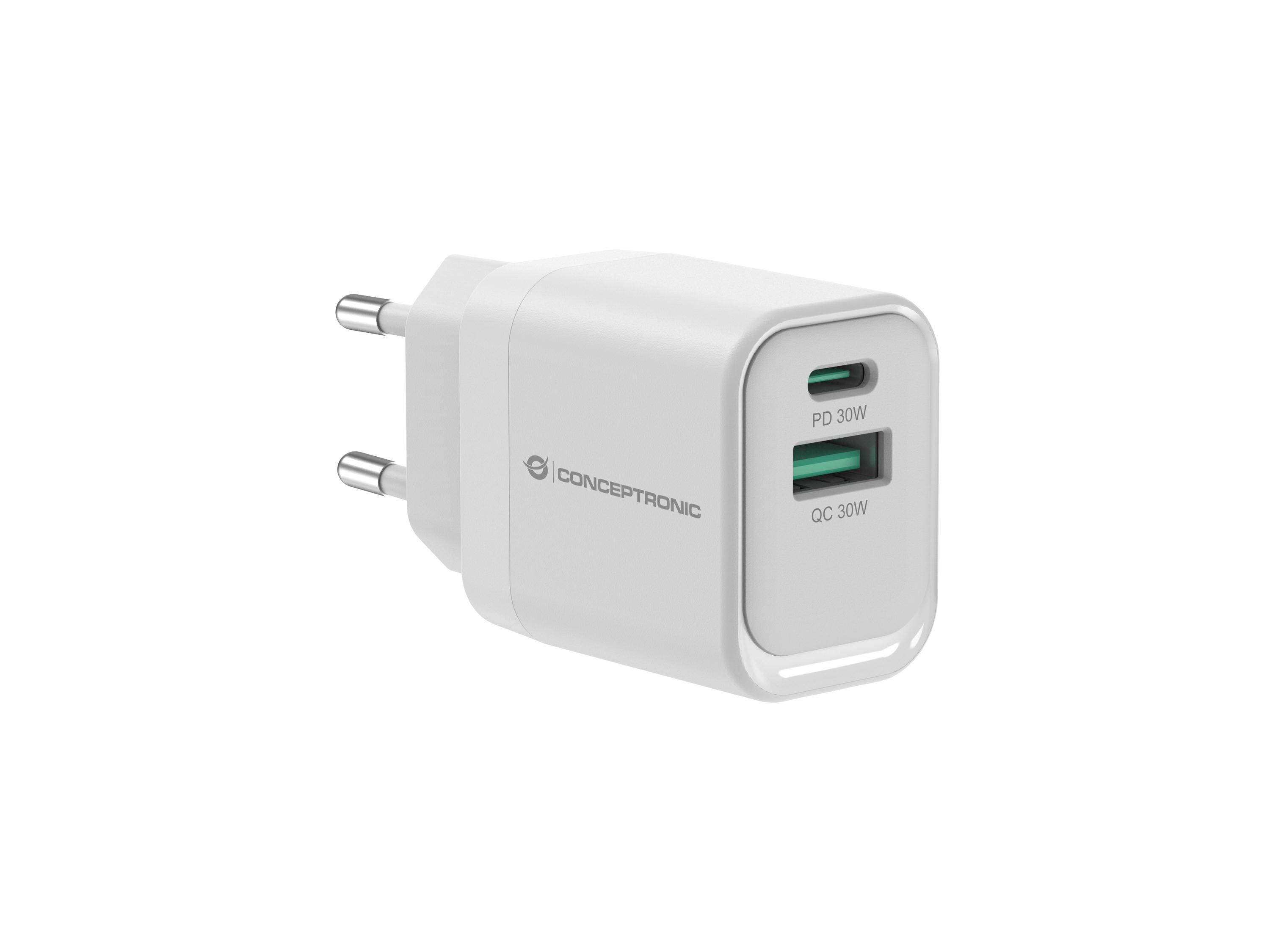 CONCEPTRONIC Ladegerät 2Port GaN USB-C/-A    33WPD3.0/PPS ws
