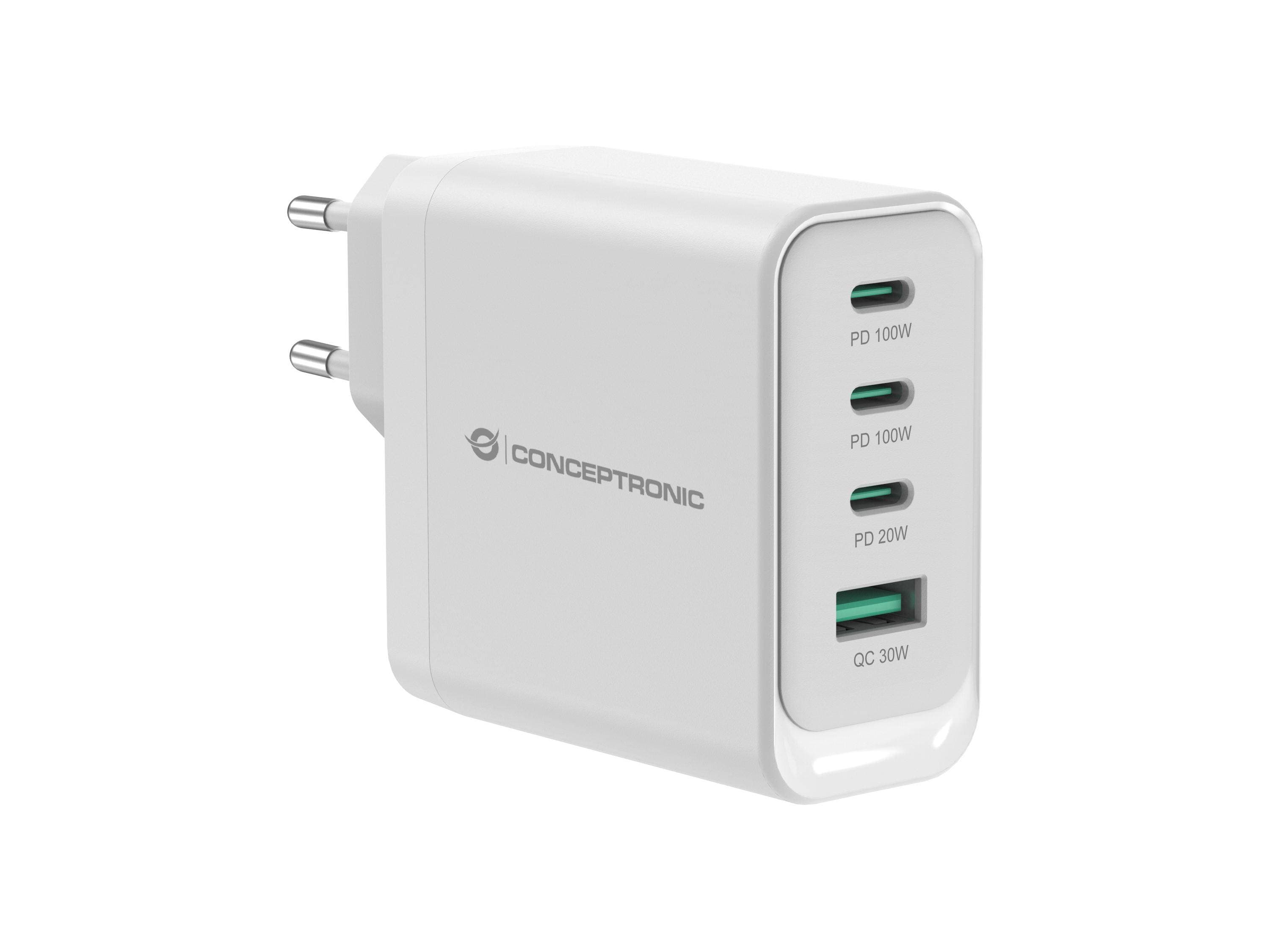 CONCEPTRONIC Ladegerät 4Port GaN 3xUSB-C/1xA100WPD3.0/PPS ws