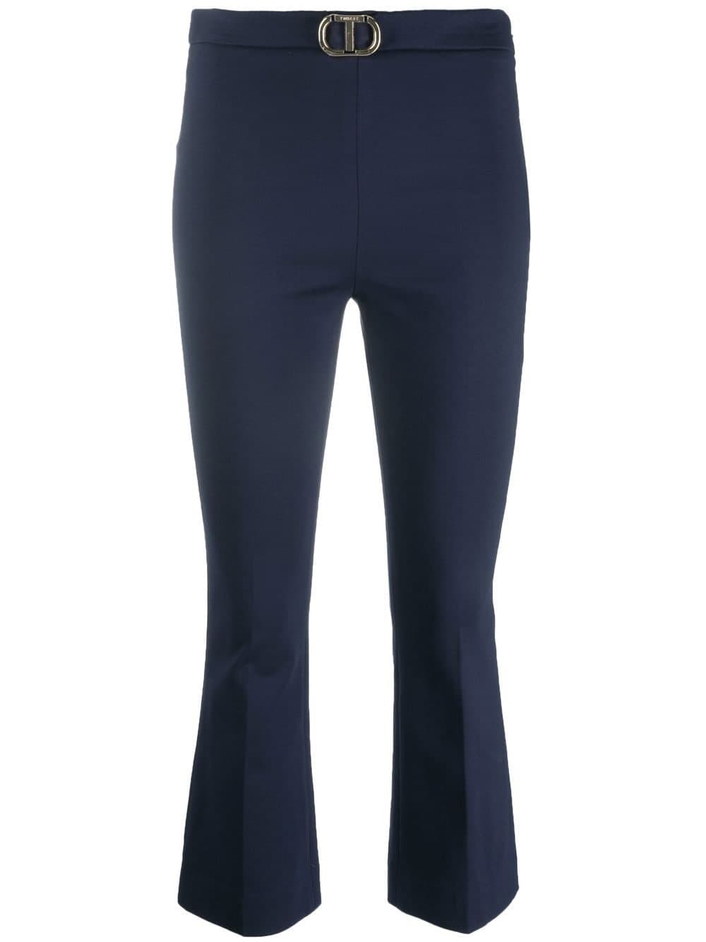 Pantaloni donna modello flare con logo blu scuro