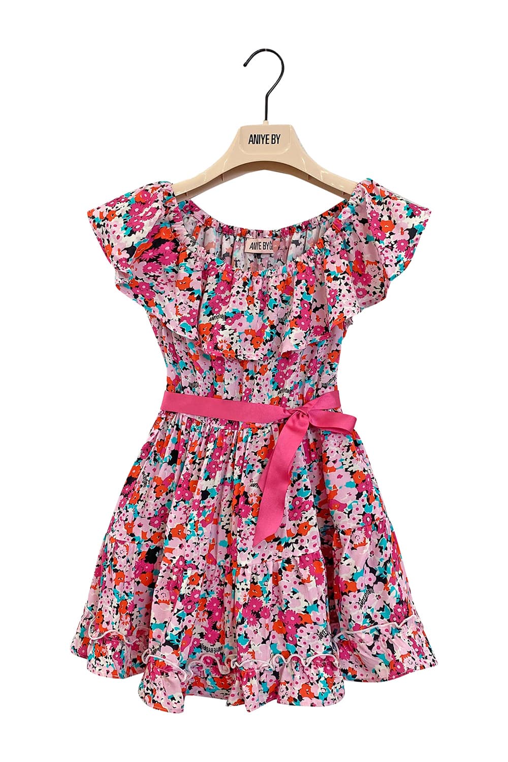 Abito bambina in raso in fantasia a fiori