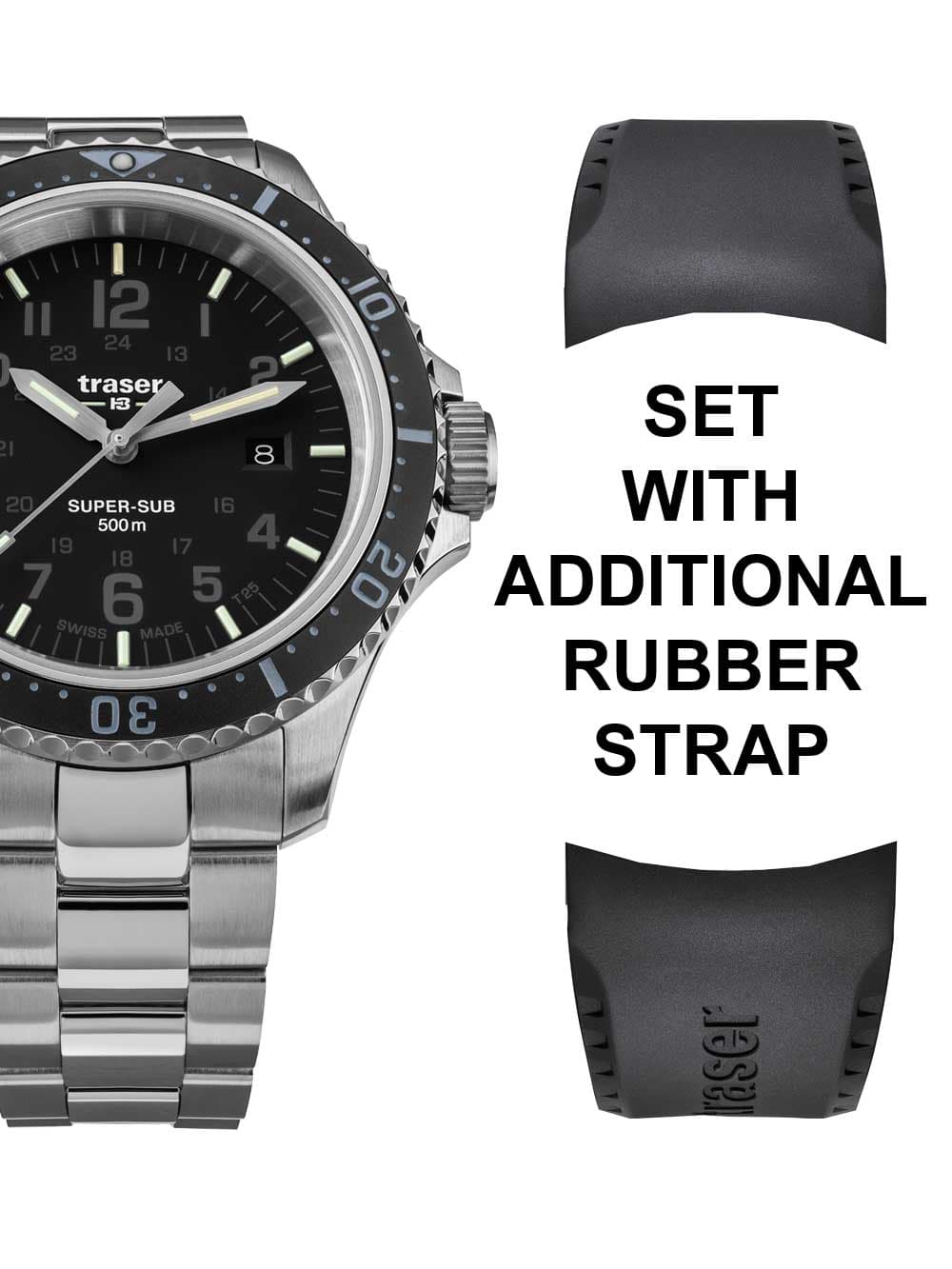 Traser H3 109376 P67 T25 SuperSub Set Black Herrenuhr 46mm Taucheruhr 50ATM