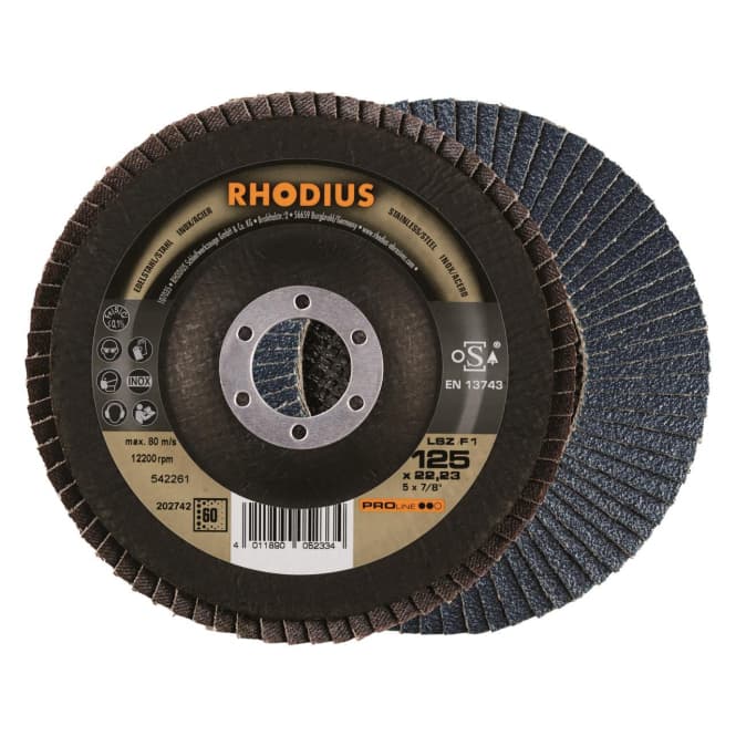 Rhodius Lamellenscheiben LSZ F1 202742 125x22,23 60er Körnung Stahl