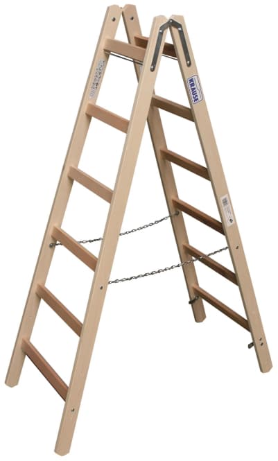 Krause Holz-Sprossen-Doppelleiter 2x6 Arbeitshöhe:ca.3,0m 8,5kg 170088