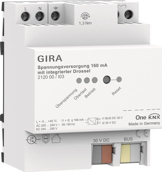 GIRA 212000 Spannungsversorgung 160mA Drossel KNX REG