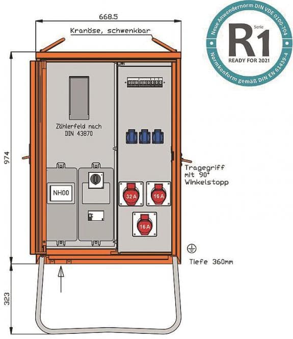 Walther Anschlussverteiler WAV0100R1 22kVA Zählerpl.RCD Typ B 5 LS 3 CEE-Abg