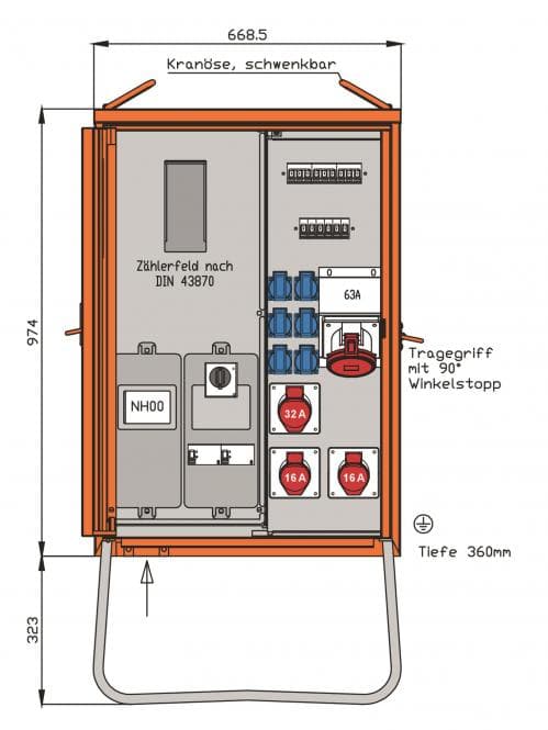 Walther Anschlussverteiler WAV0170R1 44kVA Zählerpl.2 RCDs Typ B 9 LS 4