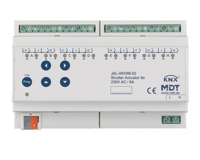 MDT Jalousieaktor 8-fach mit Fahrzeitmessung 8TE REG 10A 230VAC JAL-