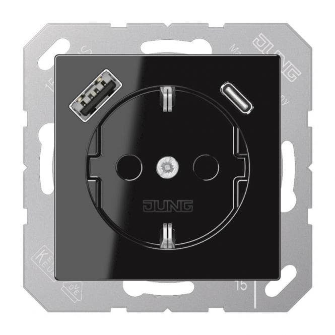 Jung SCHUKOsteckdose m.USB A1520-15CASW Typ AC Schwarz