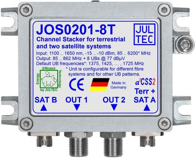 Jultec Einkabelumset. f.2 SAT JOS0201-8T u.Terrestrik 2xGlasfaser FC/PC 8xRec.