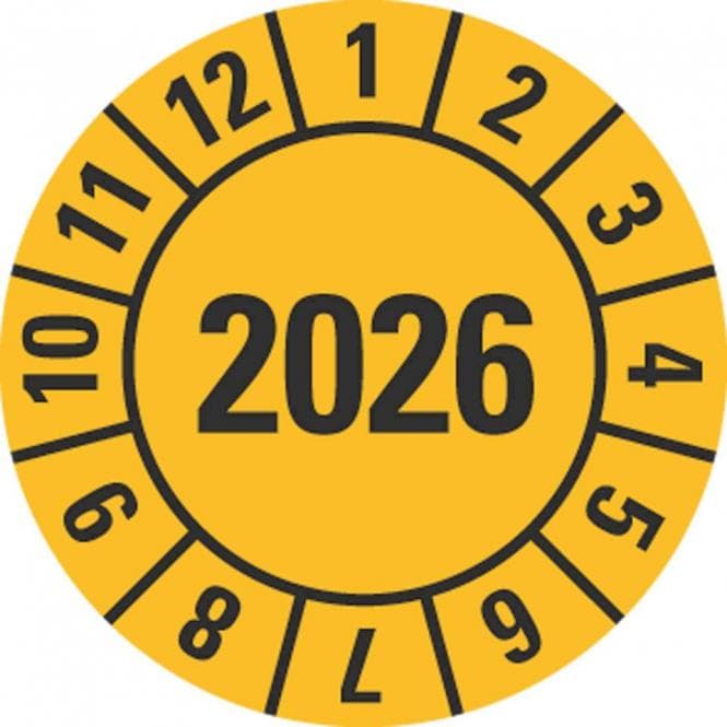 HEIN 185170 Prüfplakette 2026 gelb Folie selbstklebend Ø 20mm 500/Rolle (Inhalt 1 Stück)