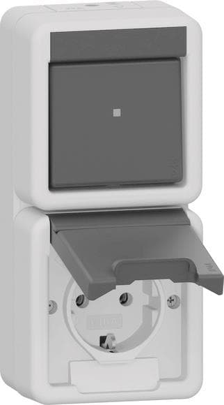 GIRA 417630 Kombi Aus-Wechsel/SCHUKO- Steckdose senkrecht KD WG AP IP44 Grau