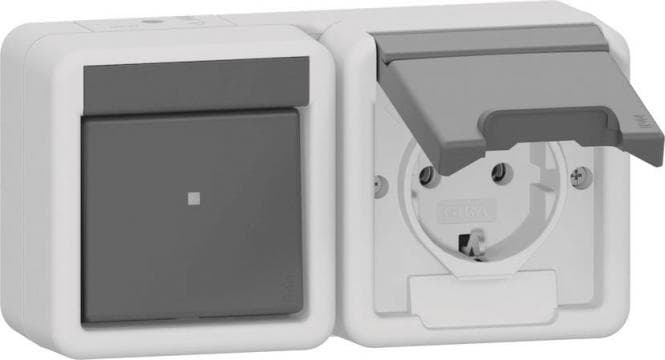 GIRA 417730 Kombi Aus-Wechsel/SCHUKO- Steckdose waagerecht KD WG AP IP44 Grau