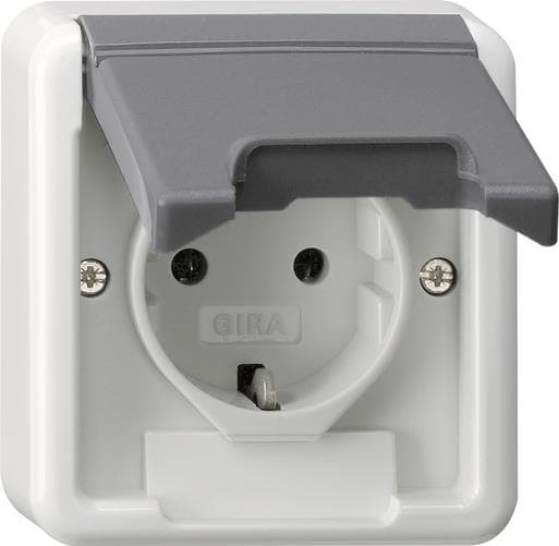 GIRA 445035 SCHUKO-Steckdose Klappdeckel+BSF (OT) WG AP IP44 Grau