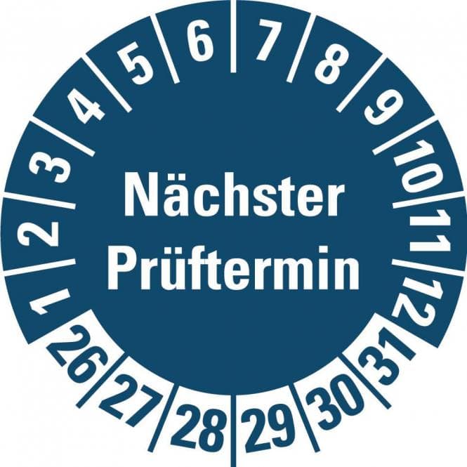 HEIN 185778 Prüfplakette NP 26-31,bl,PF,Ø20mm,500/RO
