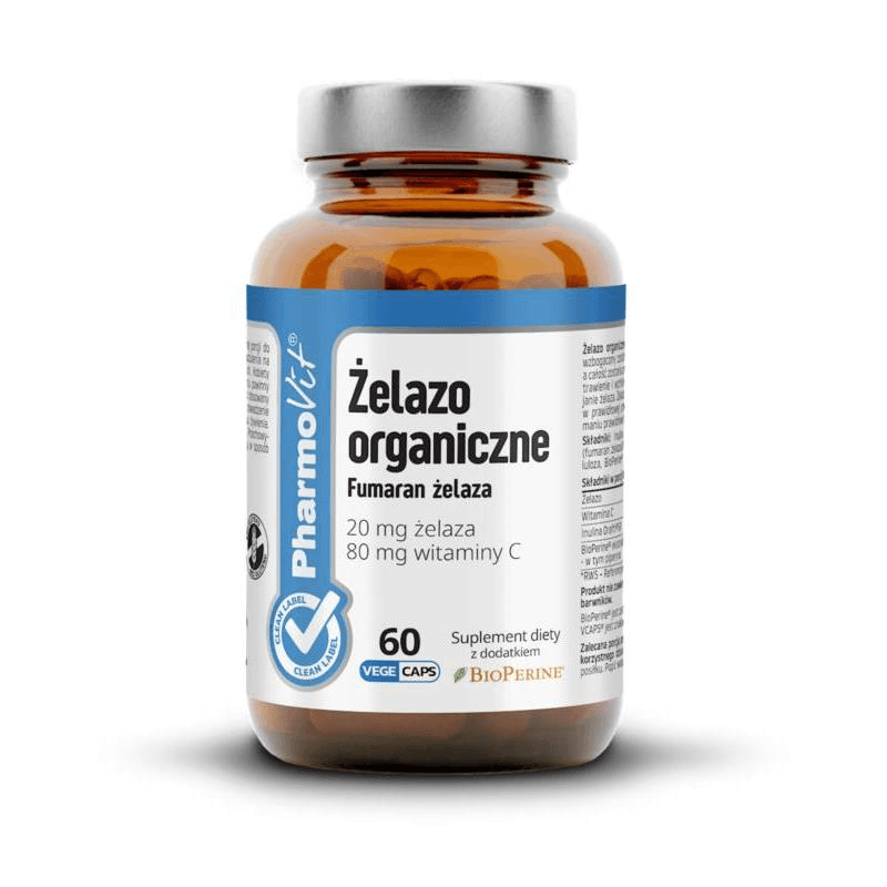 Minerały Żelazo Pharmovit Żelazo Organiczne 20mg 60kaps