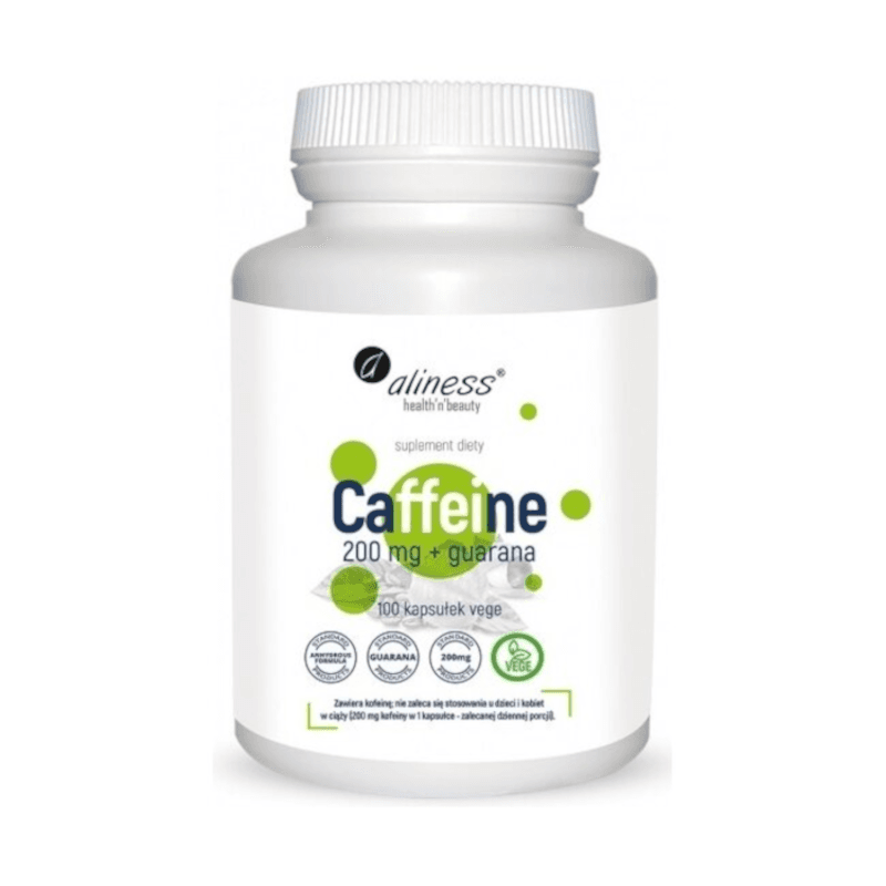 Suplement Energetyczny Kompleks Aliness Caffeine 200mg z Guaraną 100vkaps