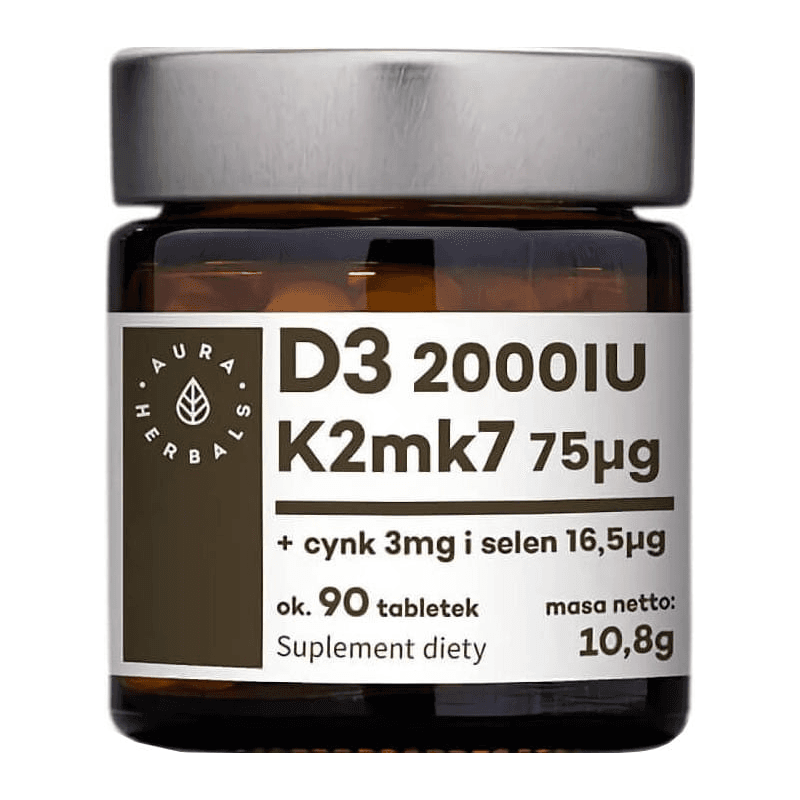 Witaminy i Minerały Kompleks Aura Herbals Witamina D3 2000IU K2 Cynk&Selen 90tab