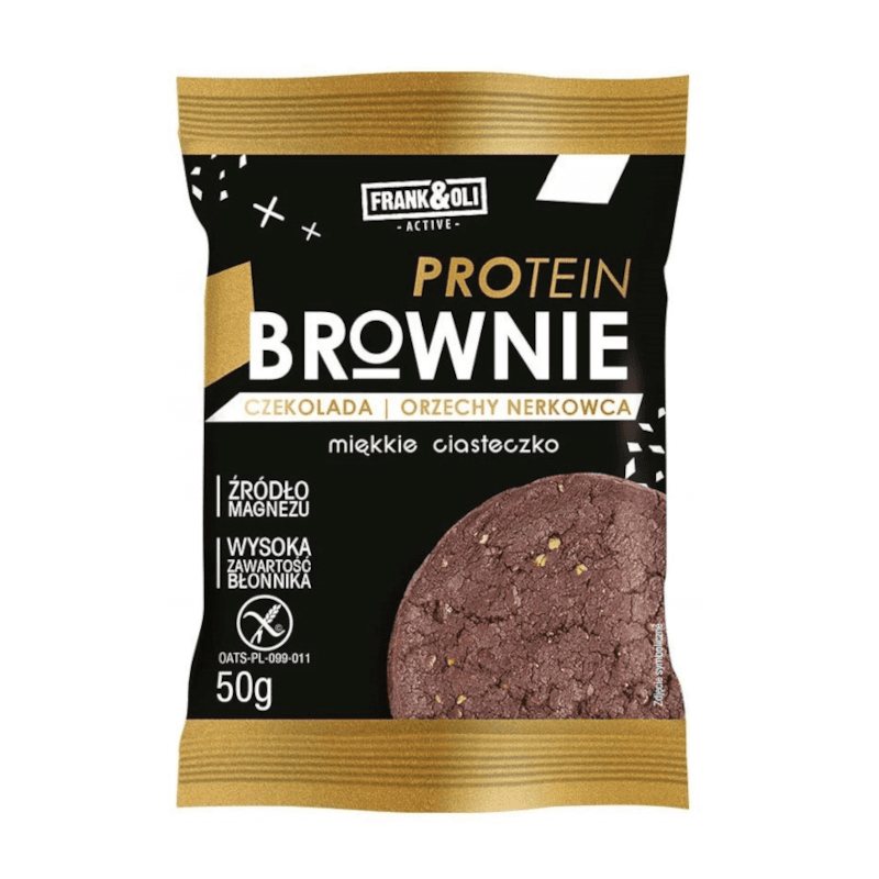 Zdrowa Żywność Ciastka Frank&Oli Proteinowe Ciastko Brownie z Orzechami Nerkowca 50g