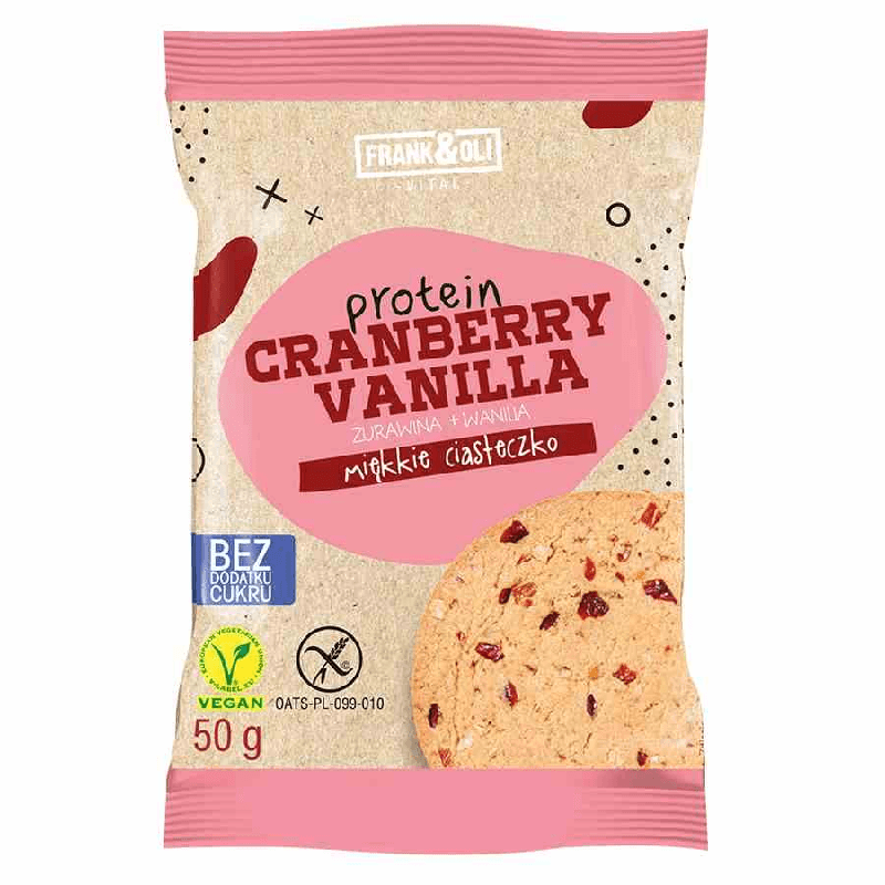 Zdrowa Żywność Ciastka Frank&Oli Proteinowe Ciastko Wanilia z Żurawiną 50g