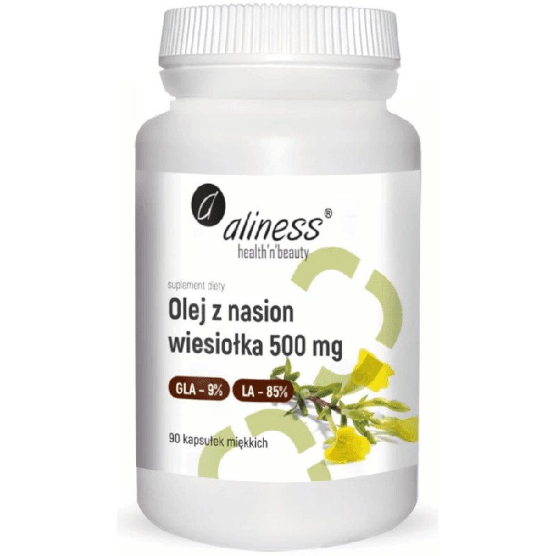 Kwasy Tłuszczowe Olej z Wiesiołka Aliness Olej z Nasion Wiesiołka 500mg 90kaps