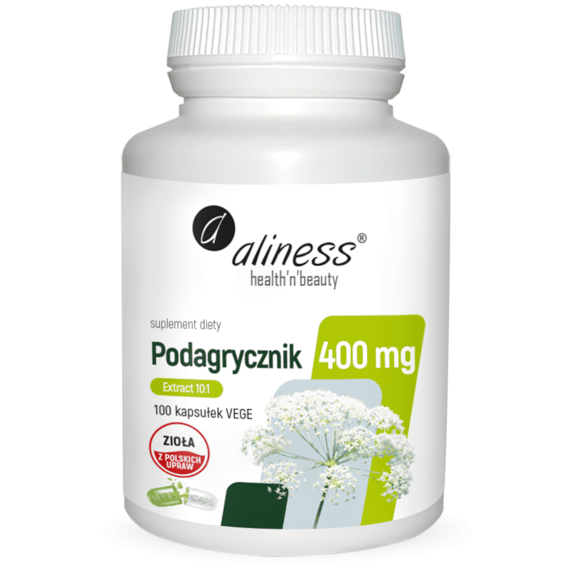 Wsparcie Wątroby Podagrycznik Aliness Podagrycznik (Aegopodium podagraria L.) Ekstrakt 10:1 400mg 100vkaps