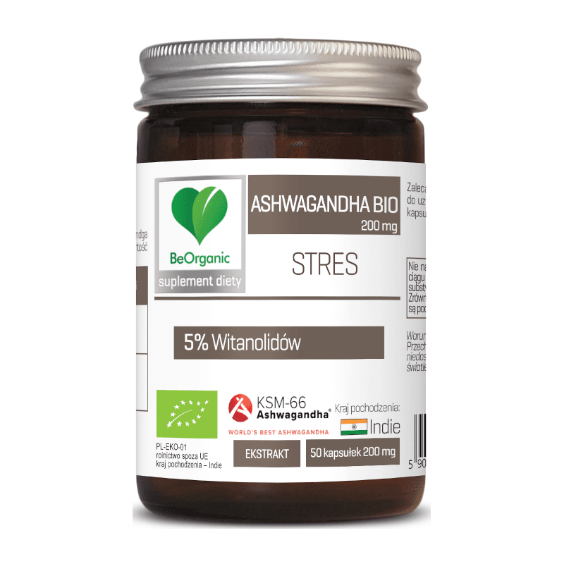 Adaptogeny Witania Ospała BeOrganic Ashwagandha KSM-66 5% Bio 200mg 50kaps