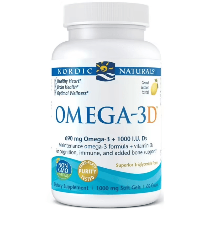 Kwasy Tłuszczowe Omega + D Nordic Naturals Omega 3D 690mg 60softgels Lemon