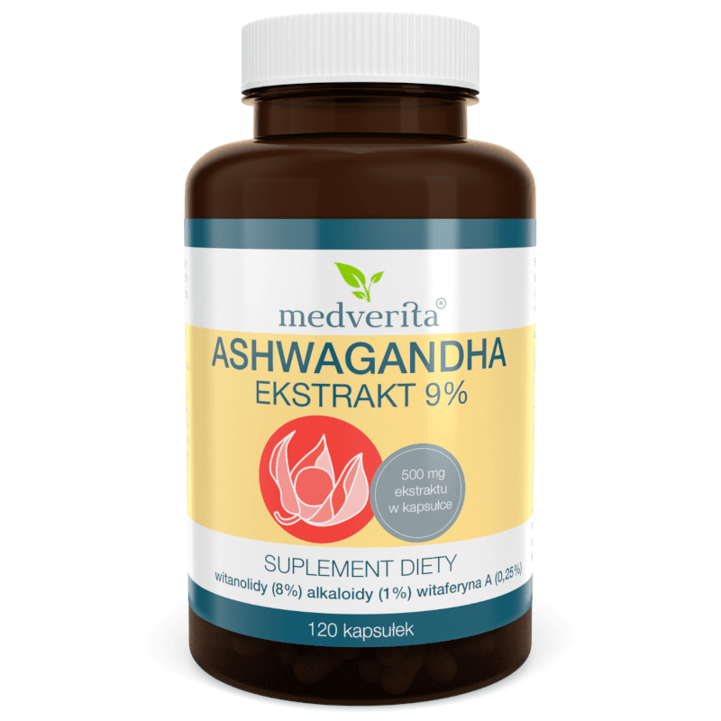 Adaptogeny Witania Ospała MEDVERITA Ashwagandha Ekstrakt 9% 120kaps
