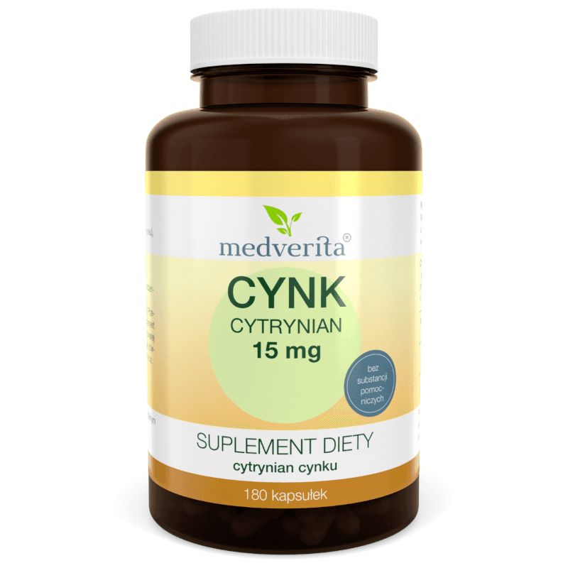 Minerały Cynk MEDVERITA Cynk Cytrynian 15mg 180kaps