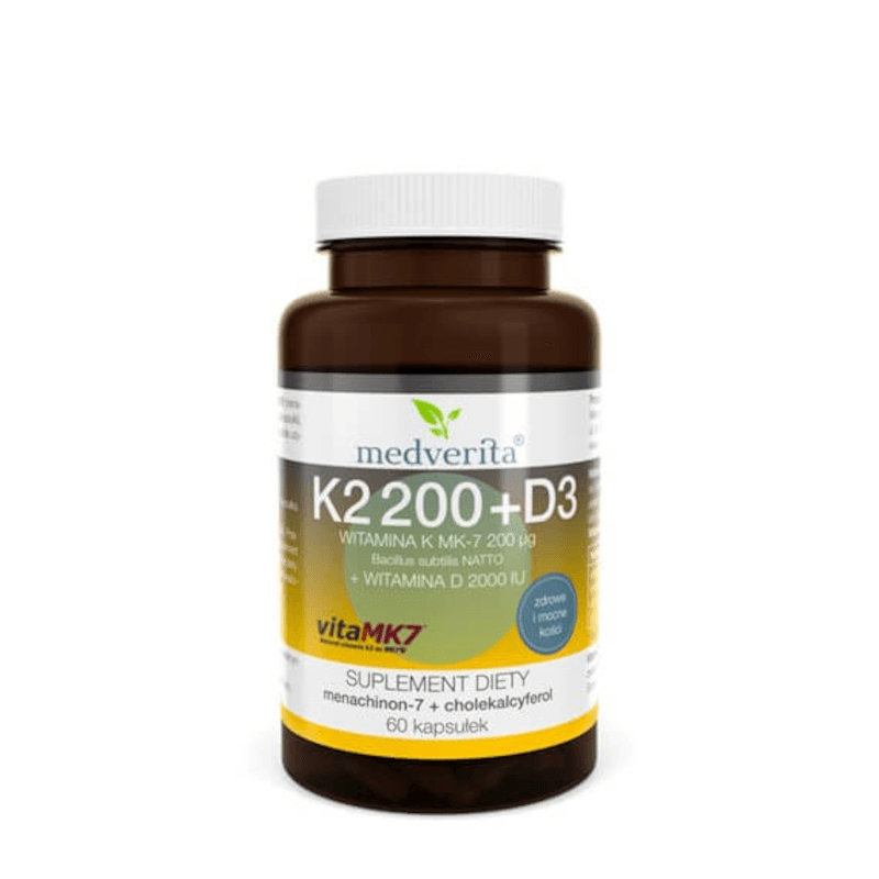 Witaminy D + K MEDVERITA K2 MK-7 200ug D3 2000IU 60kaps