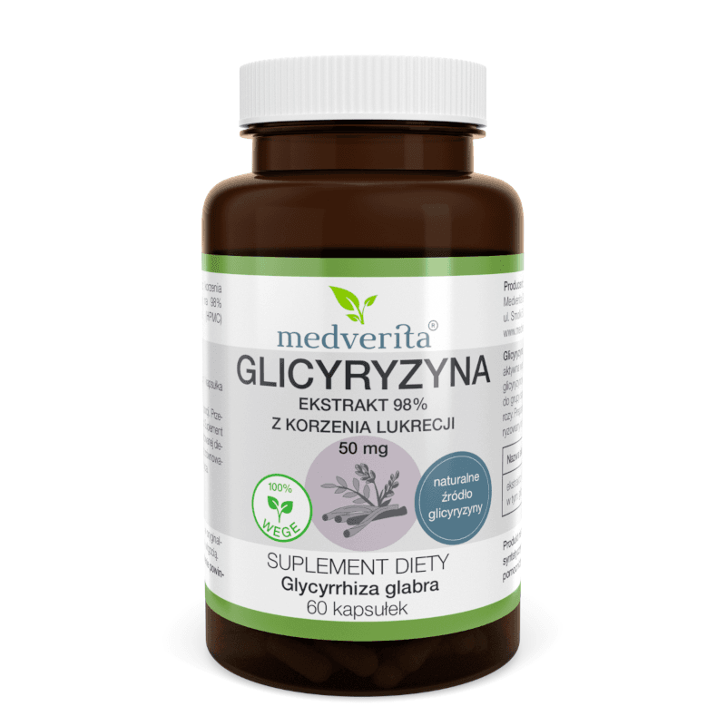 Wsparcie Odporności Lukrecja MEDVERITA Glicyryzyna Lukrecja Ekstrakt 98% z Korzenia 50mg 60kaps