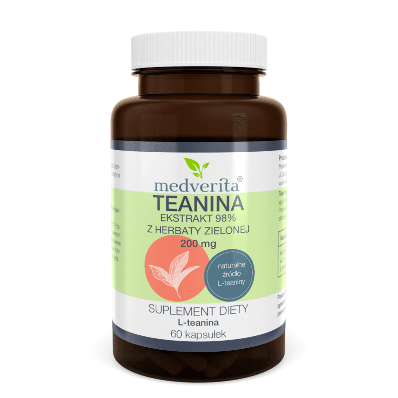 Aminokwasy Ekstrakt z Zielonej Herbaty MEDVERITA Teanina 200mg 60kaps