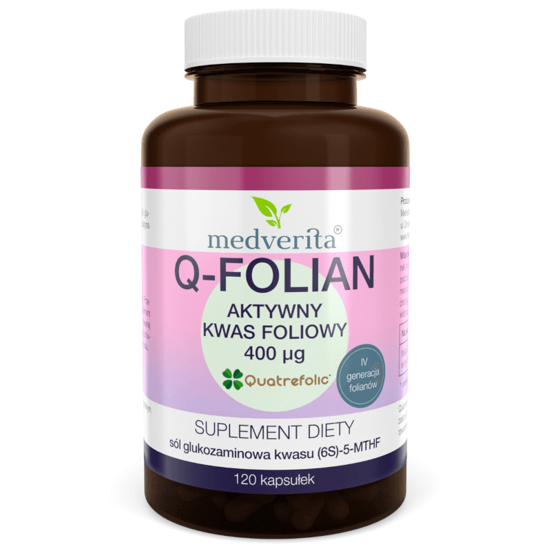 Kobieca Kondycja Kwas Foliowy MEDVERITA Q-Folian Aktywny Kwas Foliowy 400µg 120kaps