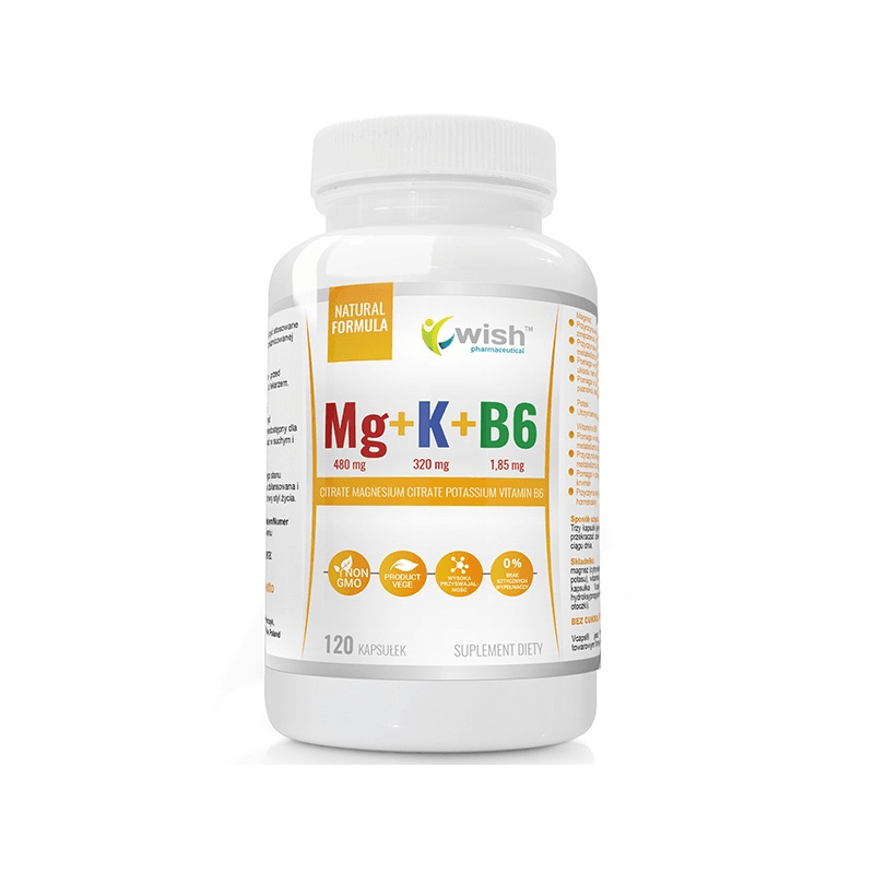 Witaminy i Minerały Kompleks WISH Mg+K+Vit B6 Forte 120vkaps