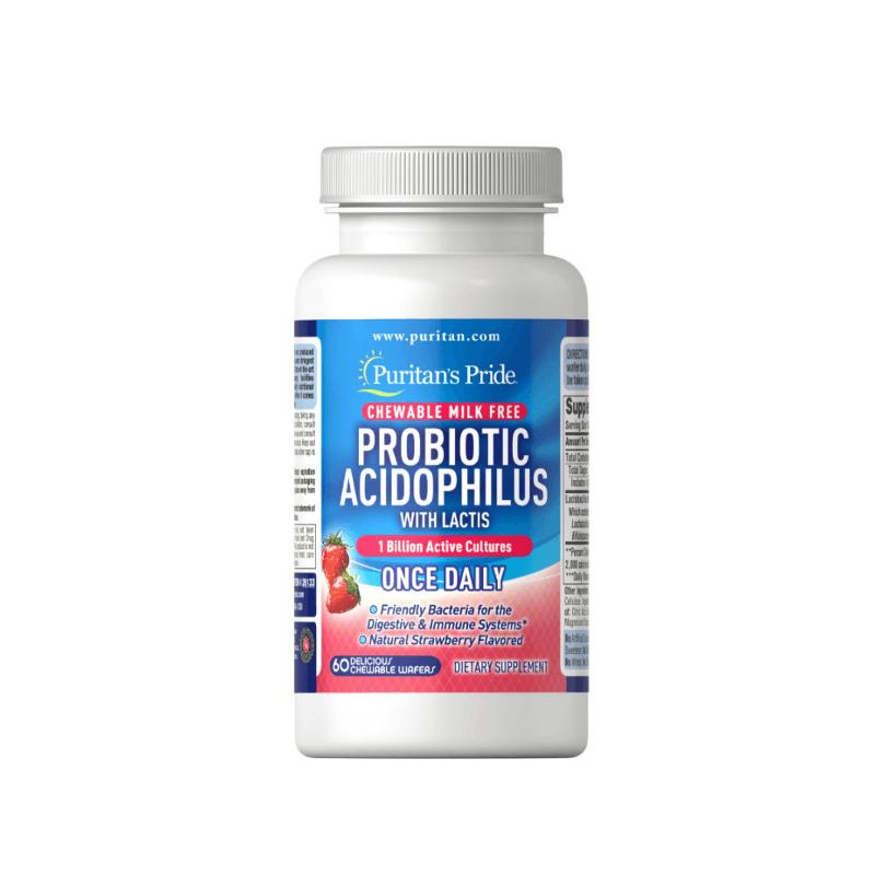 Wsparcie Jelit Probiotyki Puritan's Pride Probiotic Acidophilus Truskawkowy 60 tab do ssania