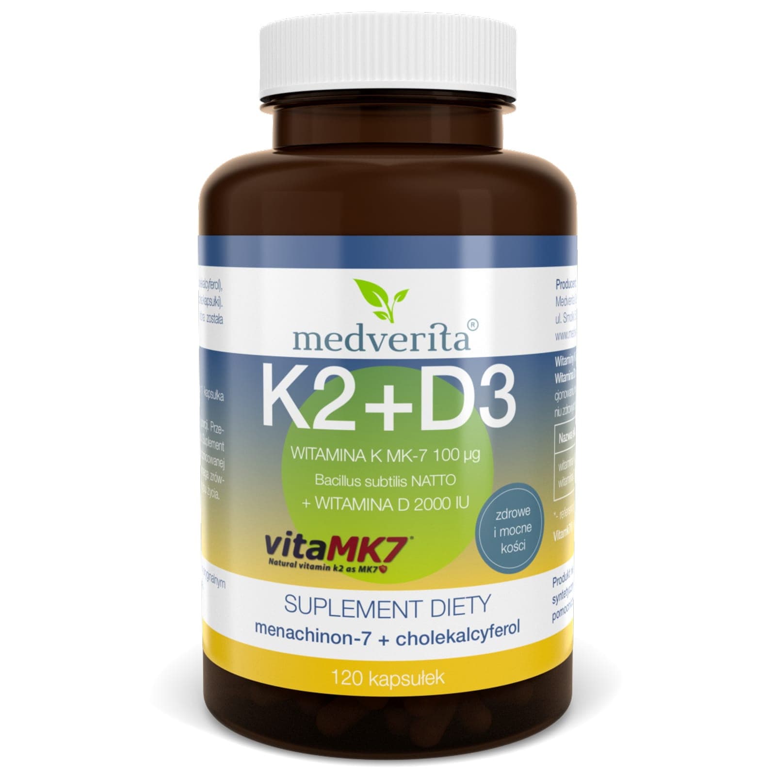 Witamina D3 + K2 Medverita Witamina K2 MK7 100UG+D3 2000IU 120kaps