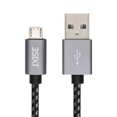 3sixT USB-A 2.0 to Micro USB Nylon Charging Cable - 0 30 m