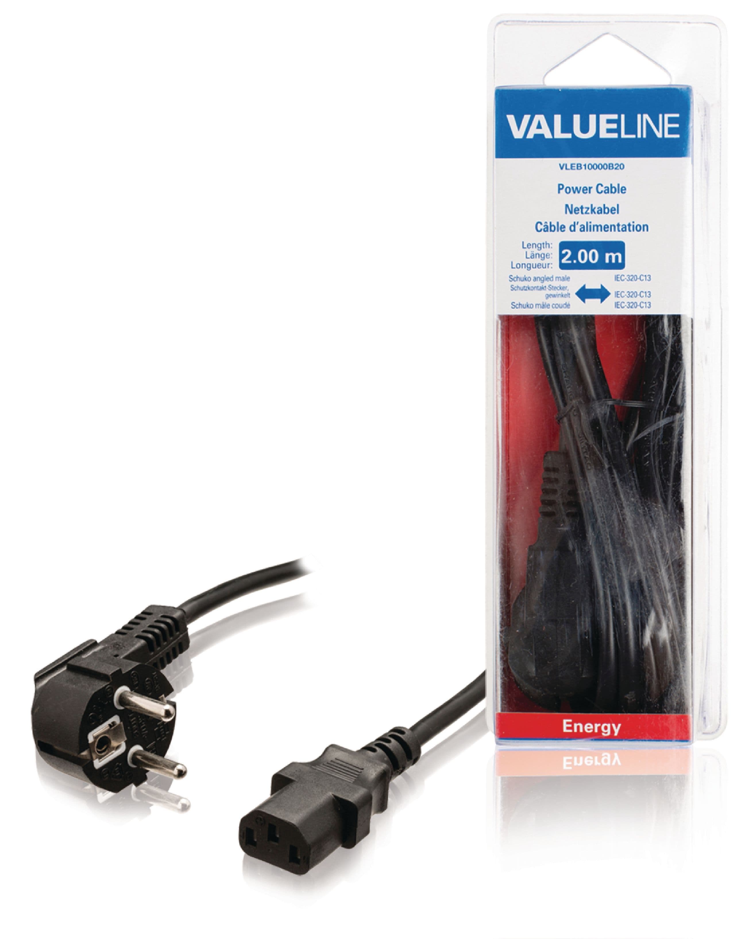 Valueline Power cable Schuko Angled - 2 metres