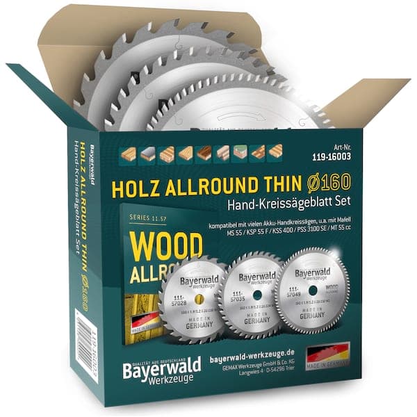 Bayerwald HOLZ ALLROUND THIN Ø160 Akku Hand-Kreissägeblatt Set