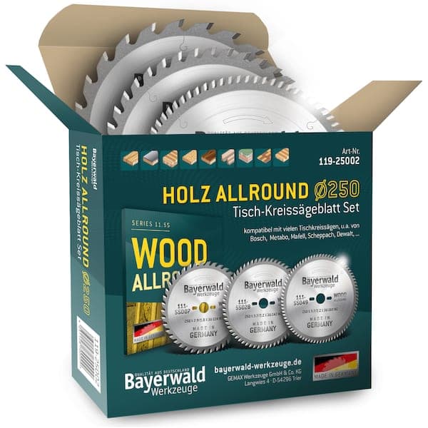 Bayerwald HOLZ ALLROUND Ø250 Tisch-Kreissägeblatt Set