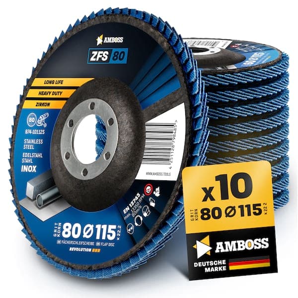 10x Amboss ZFS Fächerschleifscheibe Korn:80 Ø115mm